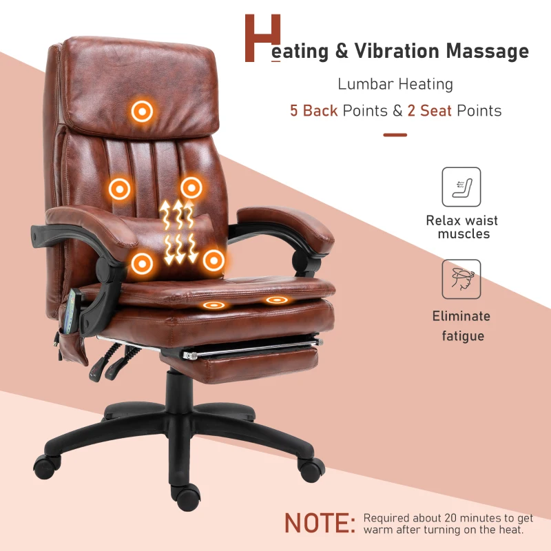Vinsetto Faux Leather Adjustable Heated & Massaging Office Chair w/ Lumbar and Leg Support