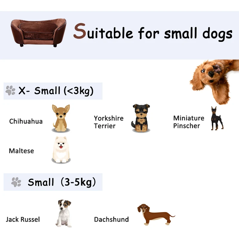 PawHut Dogs Wooden Flannelette Upholstered Indoor Sofa Bed w/ Cushion Brown