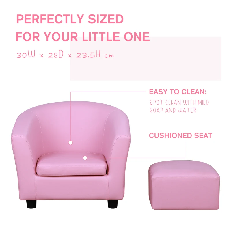 HOMCOM Kids PVC Upholstered Armchair w/ Foot Stool Pink