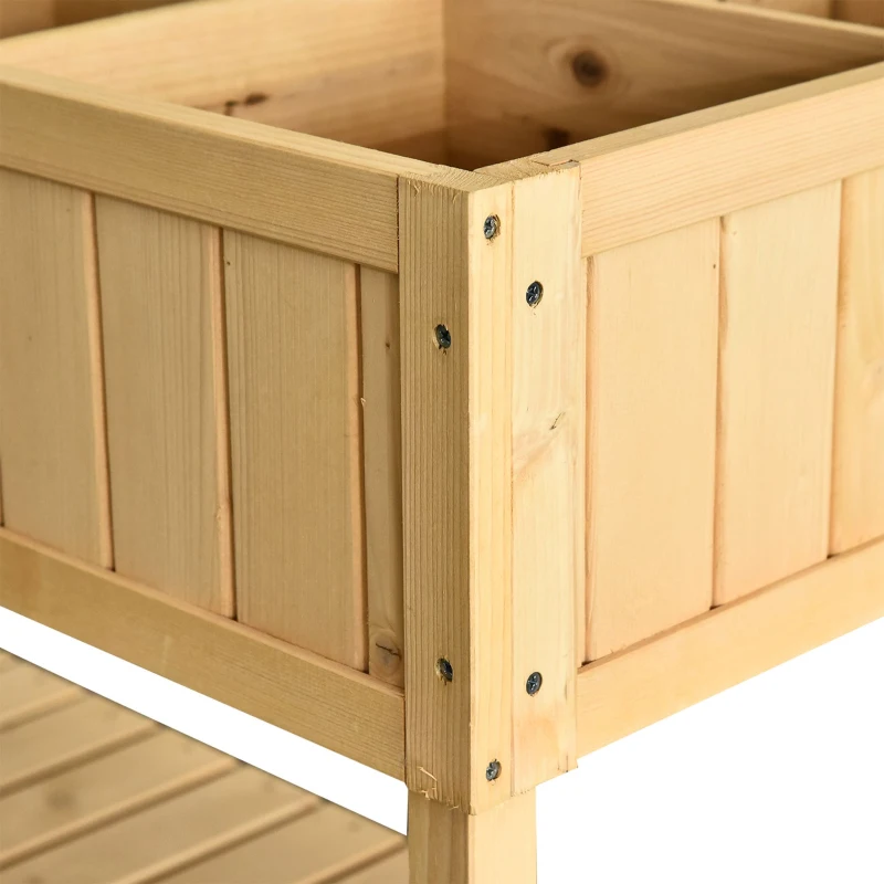 Outsunny Fir Wood Rectangular Raised Bed 76Hx110Lx46W cm 8 Compartment Planter Boxt with Bottom Shelf Oak Tone