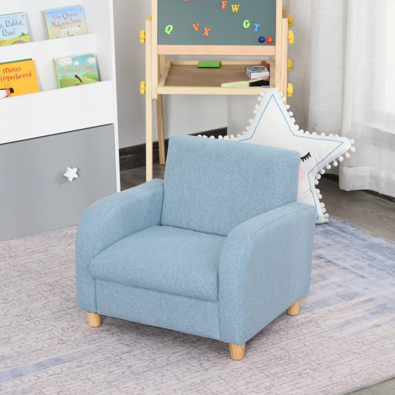 HOMCOM Kids Armchairs Children Sofa Kids Sofa Upholstered Armchai Children Armchair Sofa For Toddlers Kids Elevated Linen Armchair - Blue