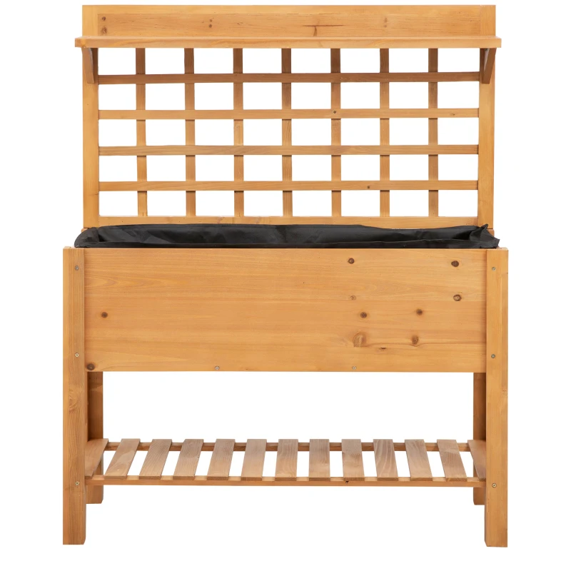 Outsunny Wooden Planter Raised Elevated Garden Bed with 2 Shelves for Vegetables Flowers