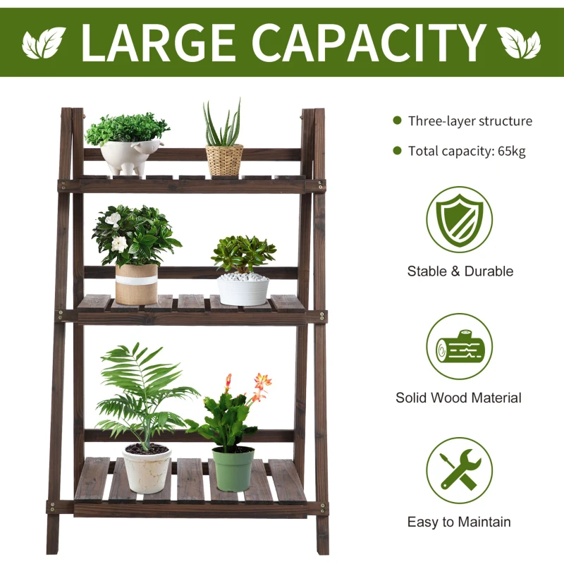 Outsunny 3-Tier Wooden Plant Shelf Foldable Flower Pots Holder Stand Indoor Outdoor