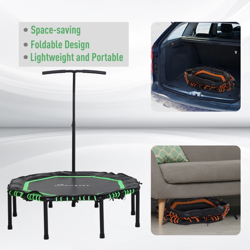 HOMCOM 48" 3.75ft Mini Hexagon Steel Frame Trampoline w/ Adjustable Handle Green