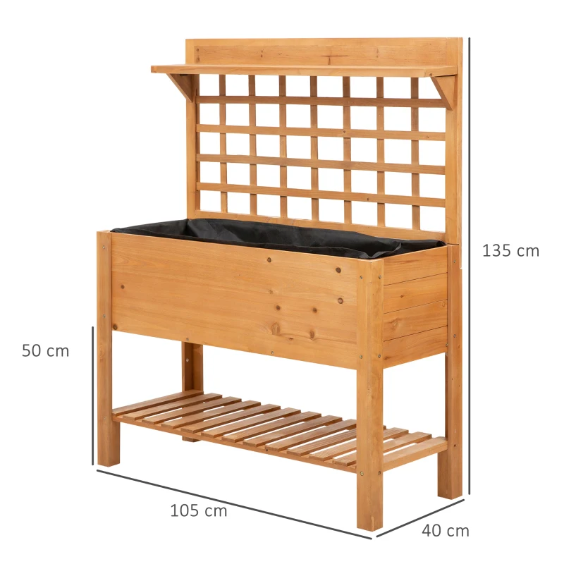 Outsunny Wooden Planter Raised Elevated Garden Bed with 2 Shelves for Vegetables Flowers