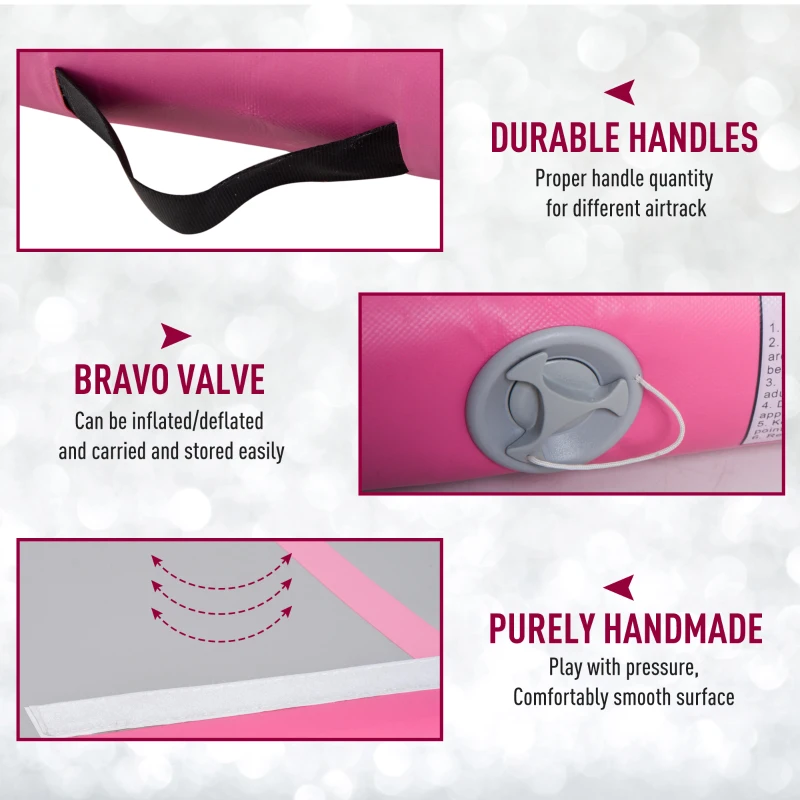 HOMCOM 3m Inflatable PVC Gymnastics Tumbling Mat Pink