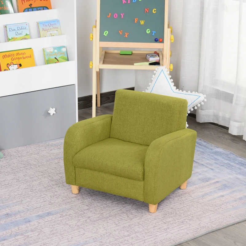 HOMCOM Childrens Armchair, Toddlercouch, Wood Frame, Linen Armchair - Green