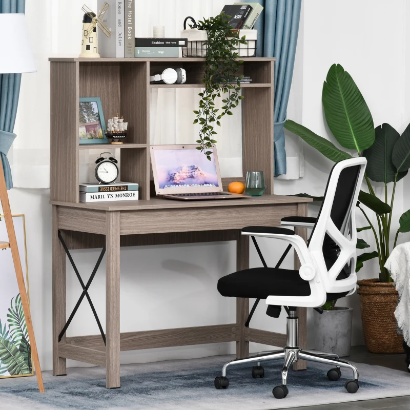 HOMCOM bureau met 4 kleine boekenplanken van spaanplaat, ruimtebesparend en geschikt voor slaapkamer kantoor natuur 105 x 50 x 137,5 cm