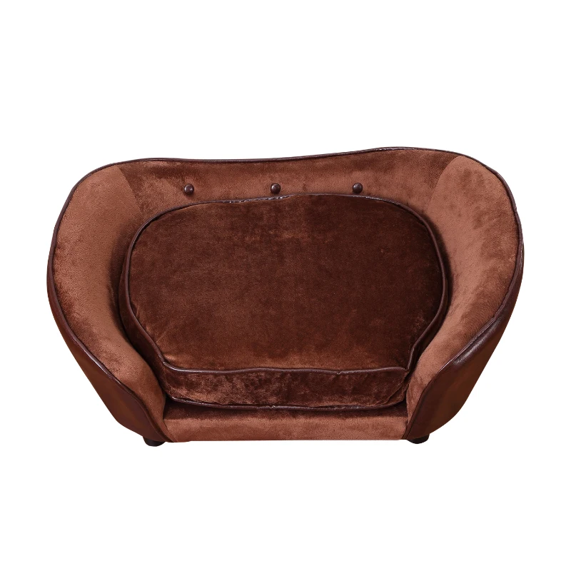PawHut Dogs Wooden Flannelette Upholstered Indoor Sofa Bed w/ Cushion Brown