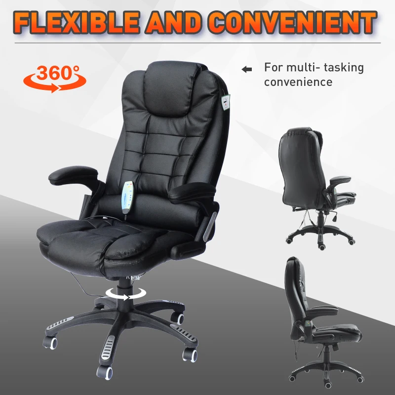 HOMCOM PU Leather Office W/Massage Function, High Back-Black