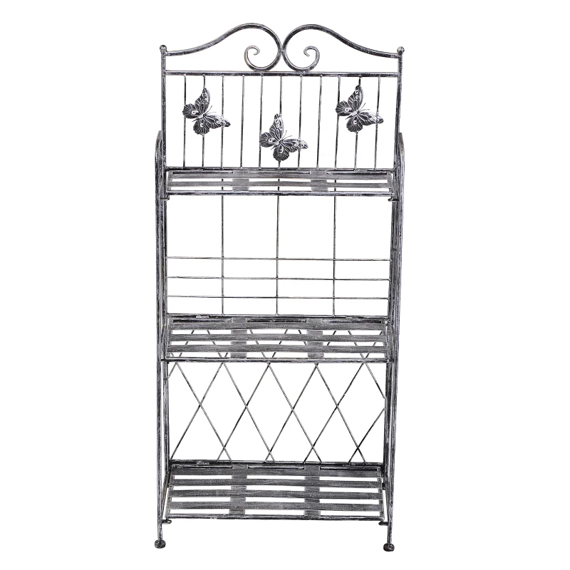 Outsunny 3-Tier Metal Folding Plant Stand Display Rack Bookshelf Unit Outdoor