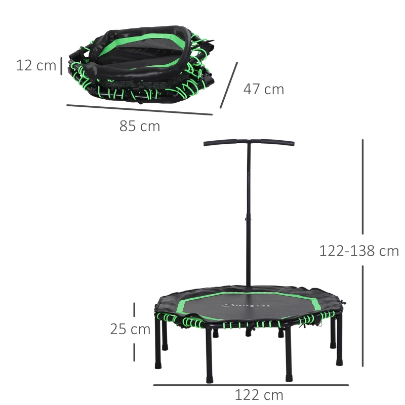 HOMCOM 48" 3.75ft Mini Hexagon Steel Frame Trampoline w/ Adjustable Handle Green