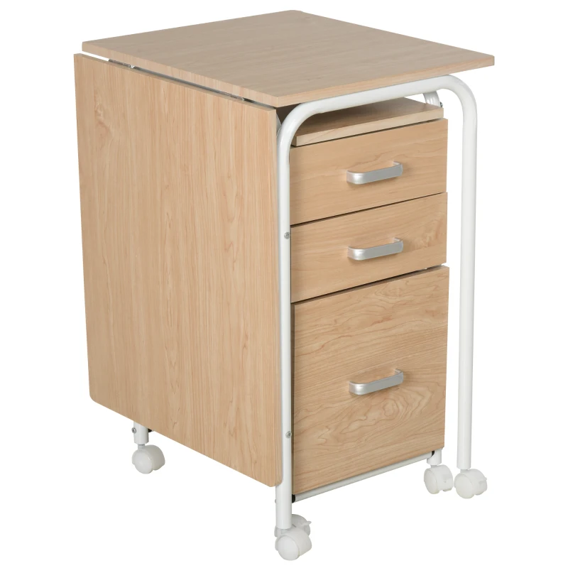HOMCOM verrijdbaar bureau, archiefkast, opklapbare computertafel, bureautafel met lades en wielen, verrijdbare rolcontainer, spaanplaat, metaal, wit 105 x 50 x 74 cm