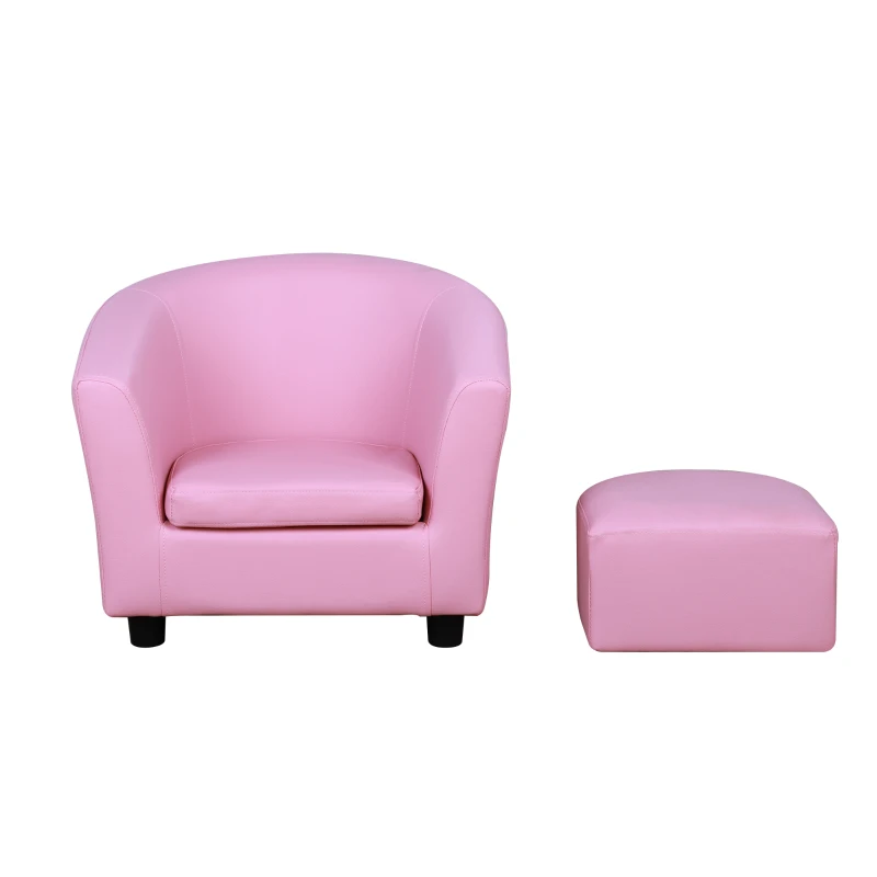 HOMCOM Kids PVC Upholstered Armchair w/ Foot Stool Pink