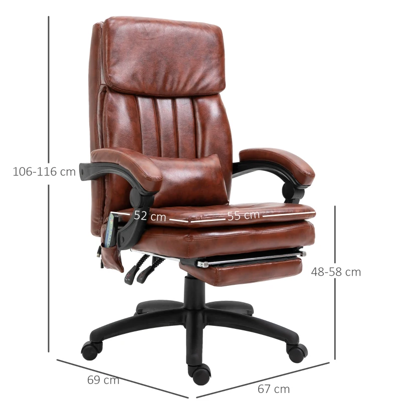 Vinsetto Faux Leather Adjustable Heated & Massaging Office Chair w/ Lumbar and Leg Support
