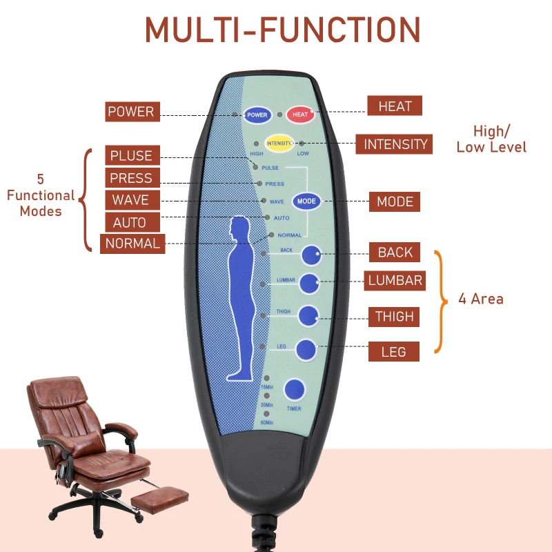 Vinsetto Faux Leather Adjustable Heated & Massaging Office Chair w/ Lumbar and Leg Support