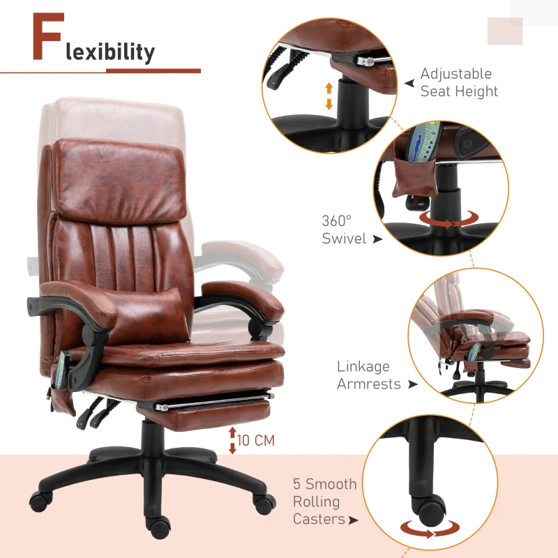 Vinsetto Faux Leather Adjustable Heated & Massaging Office Chair w/ Lumbar and Leg Support