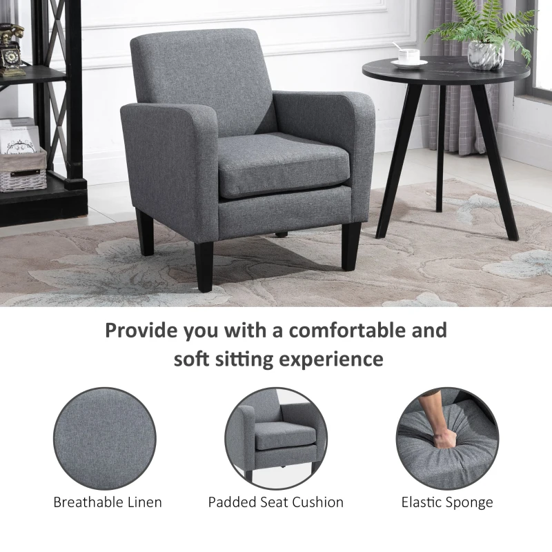 HOMCOM Modern Fabric Accent Chiar Club Armchair Sofa with Padded Seat,Light Grey