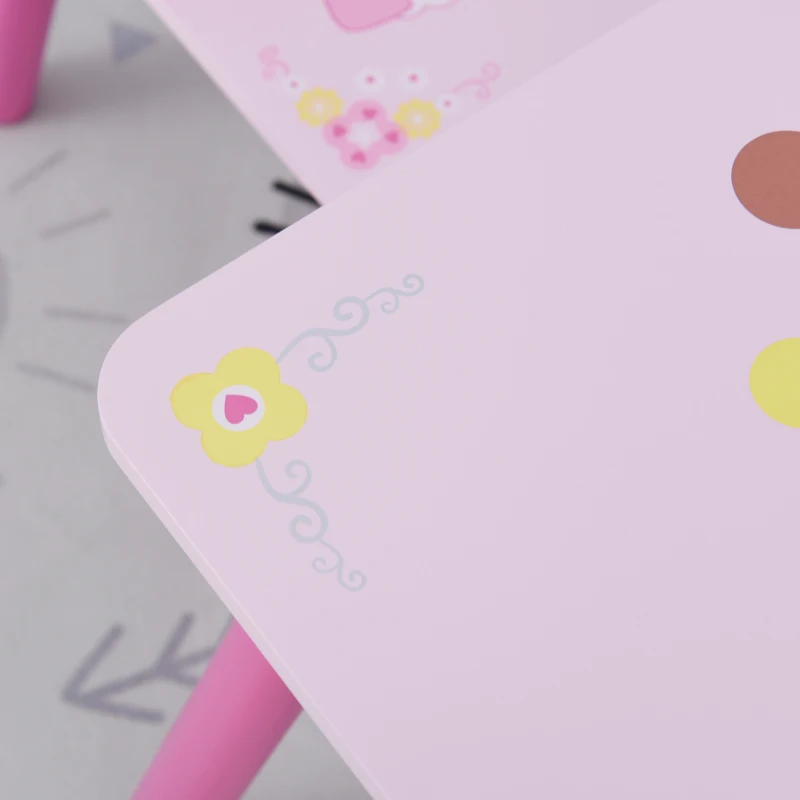 HOMCOM 3 Pcs Kids and Table Chair Set Princess & Crown Theme Home Furniture Pretty Gift Pink