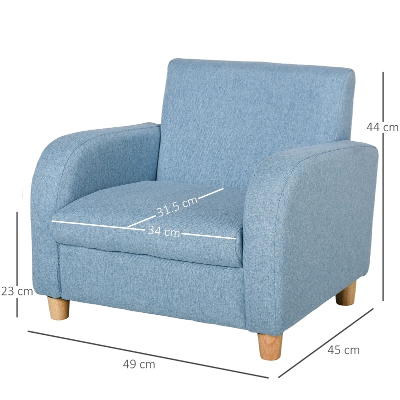 HOMCOM Kids Armchairs Children Sofa Kids Sofa Upholstered Armchai Children Armchair Sofa For Toddlers Kids Elevated Linen Armchair - Blue
