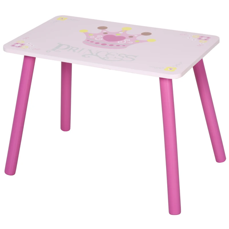 HOMCOM 3 Pcs Kids and Table Chair Set Princess & Crown Theme Home Furniture Pretty Gift Pink