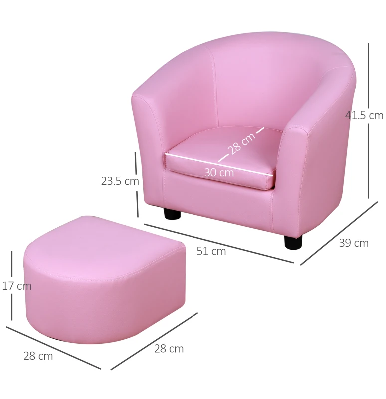HOMCOM Kids PVC Upholstered Armchair w/ Foot Stool Pink