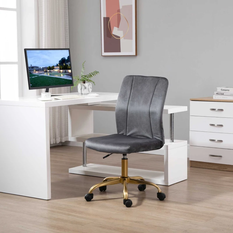 Vinsetto Office Chair with Velvet Cover, Height Adjustable Desk Chair, Ergonomic Computer Chair with 360° Swivel Wheels