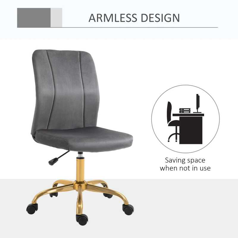 Vinsetto Office Chair with Velvet Cover, Height Adjustable Desk Chair, Ergonomic Computer Chair with 360° Swivel Wheels