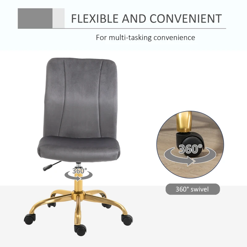 Vinsetto Office Chair with Velvet Cover, Height Adjustable Desk Chair, Ergonomic Computer Chair with 360° Swivel Wheels