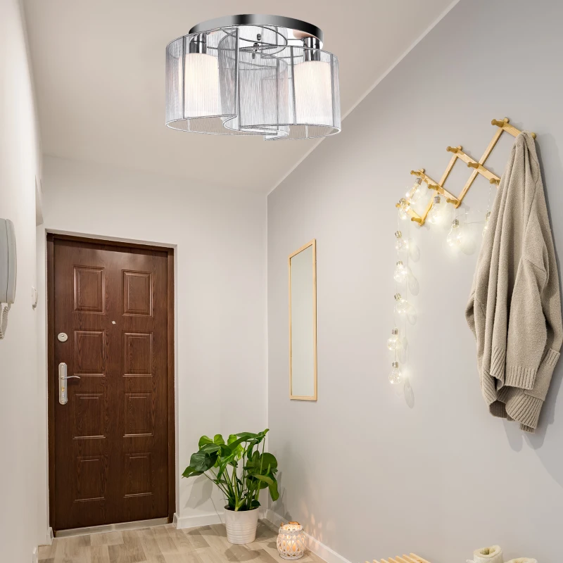 HOMCOM plafondlamp plafondlamp 50W modern design E27 lampvoet ideaal voor slaapkamers, woonkamers, keukens, hal sterke helderheid crème wit Ø 35 x 25 cm