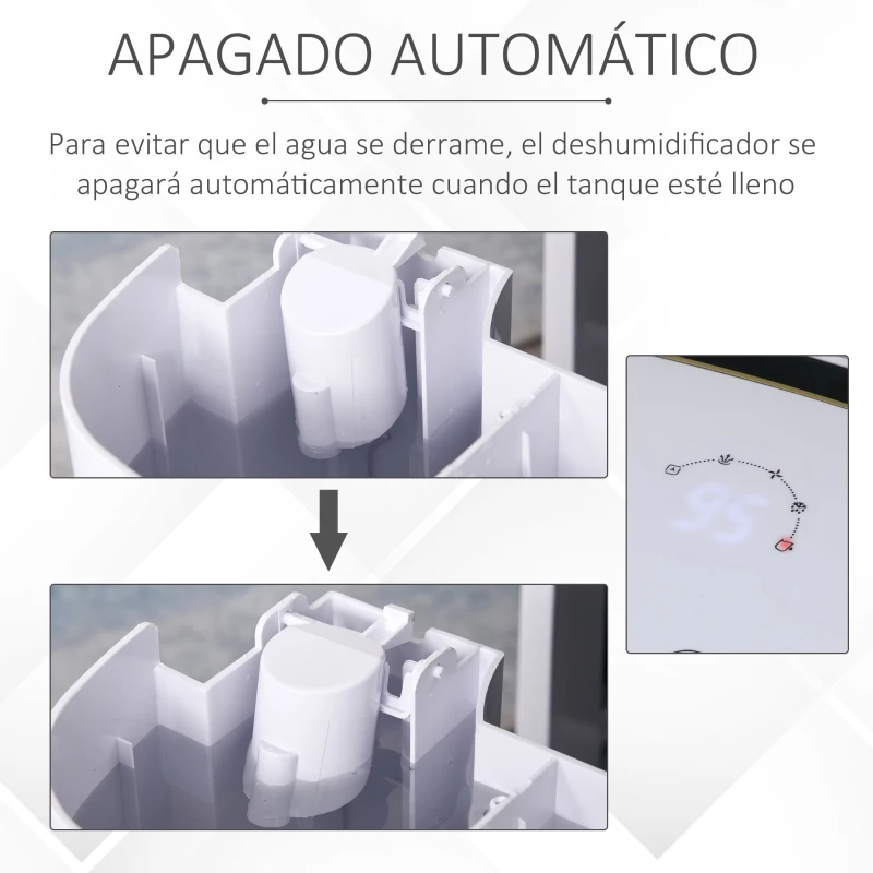 HOMCOM Deshumidificador Eléctrico de 8000ml 20L/Día con 3 Modos y 4 Velocidades con Apagado Automático y Temporizador Silencioso Función Secado de Ropa para Hogar Oficina 37x30x61cm Blanco