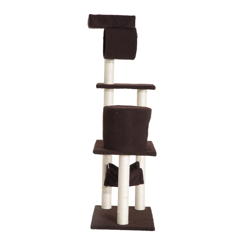 PawHut Árbol para gatos Rascador Grande Centro de Juego Árbol Rascador Alto con Plataformas Caseta Hamaca 140cm Cubierto de Felpa