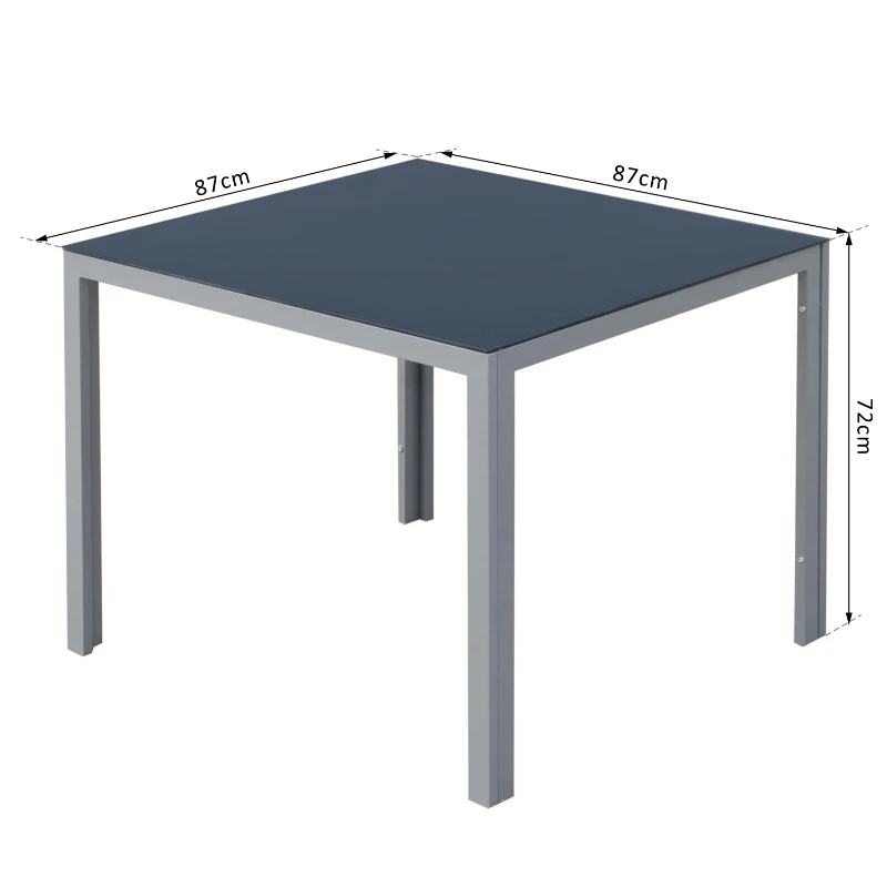 Outsunny Mesa de Jardín Terraza de Aluminio Mesa Comedor Exterior Mesa Auxiliar Rectangular Tabla Vidrio Templado Carga 60kg 87x87x72cm