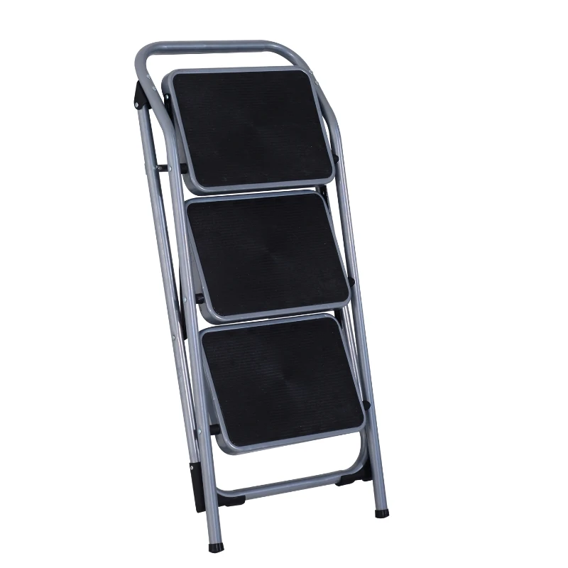 HOMCOM Escalera Plegable de Acero Taburete Escabel Base Antideslizante Tijera 2 Modelos (3 Peldaños)