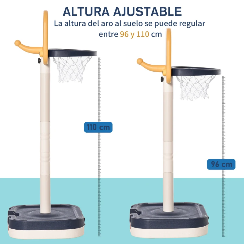 HOMCOM 2 en 1 Canasta de Baloncesto para Niños y Juego de Lanzamiento de Anillos Portátil con Aro Ajustable de 96-110 cm Accesorios Incluidos 58,5x56x122-137 cm Multicolor