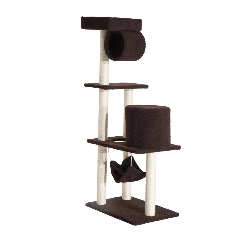PawHut Árbol para gatos Rascador Grande Centro de Juego Árbol Rascador Alto con Plataformas Caseta Hamaca 140cm Cubierto de Felpa