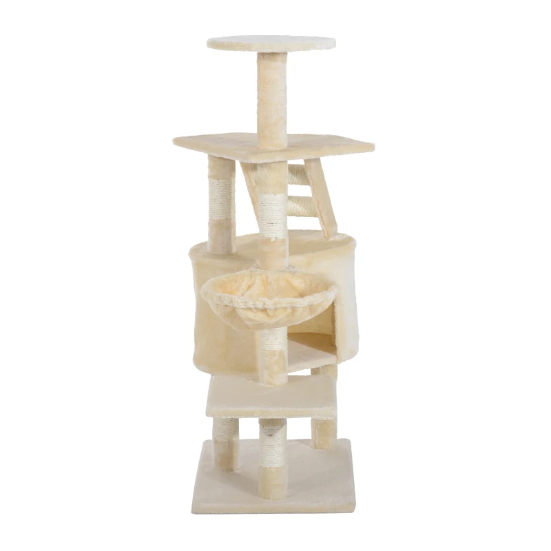 PawHut® Rascador Árbol para Gatos Poste Centro 55x40x125cm Arañar Dormir Jugar Felpa Beige