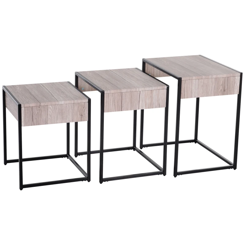 HOMCOM Mesa de Centro 3 Mesitas de Café Minimalista Patas de Acero con Funda de Plástico Mesa Nido para Salón 50x38x55 45x38x50 40x38x45 cm