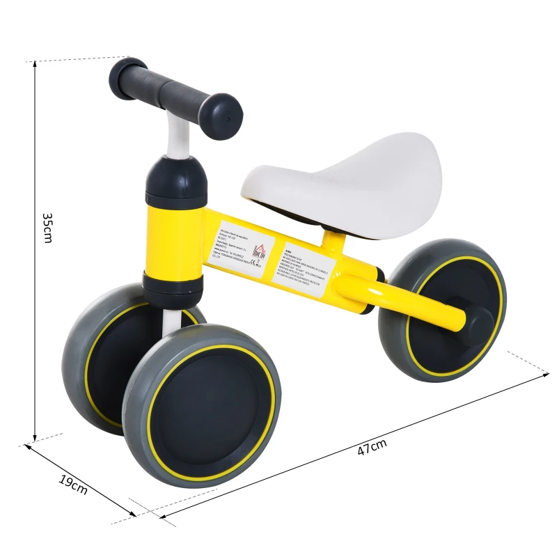 HOMCOM Correpasillos Compacto sin Pedales con Sillón Cómodo Estructura de Aluminio Soporta hasta 20kg 47x19x35cm Amarillo