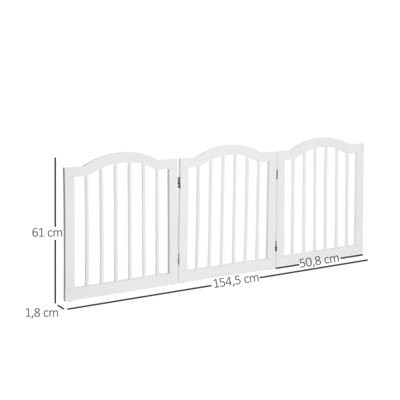 PawHut Barrera de Seguridad Modulable para Mascotas de 3 Paneles Pantalla Barrera de Protección con Sistema Flex de Madera Maciza 154,5x1,8x61 cm Blanco
