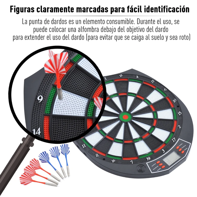HOMCOM Diana electrónica digital 18 juegos y 159 variantes + 6 dardos de punta plastica