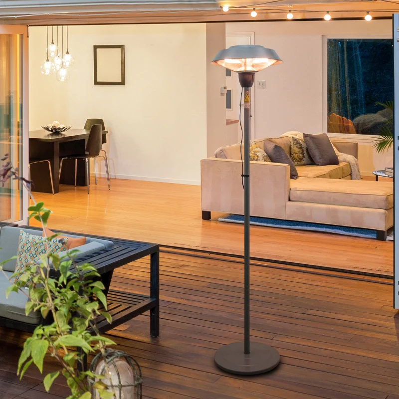 Outsunny Calentador Eléctrico de Halógeno de Aluminio Estufa de Pie de Exterior 1500w Jardín Independiente Patio Luz Exterior 44x44x200cm