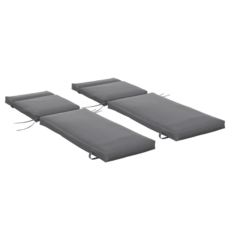 Outsunny Set of 2 Sun Lounger Cushion Non-Slip Seat Pads for Indoor Outdoor Grey