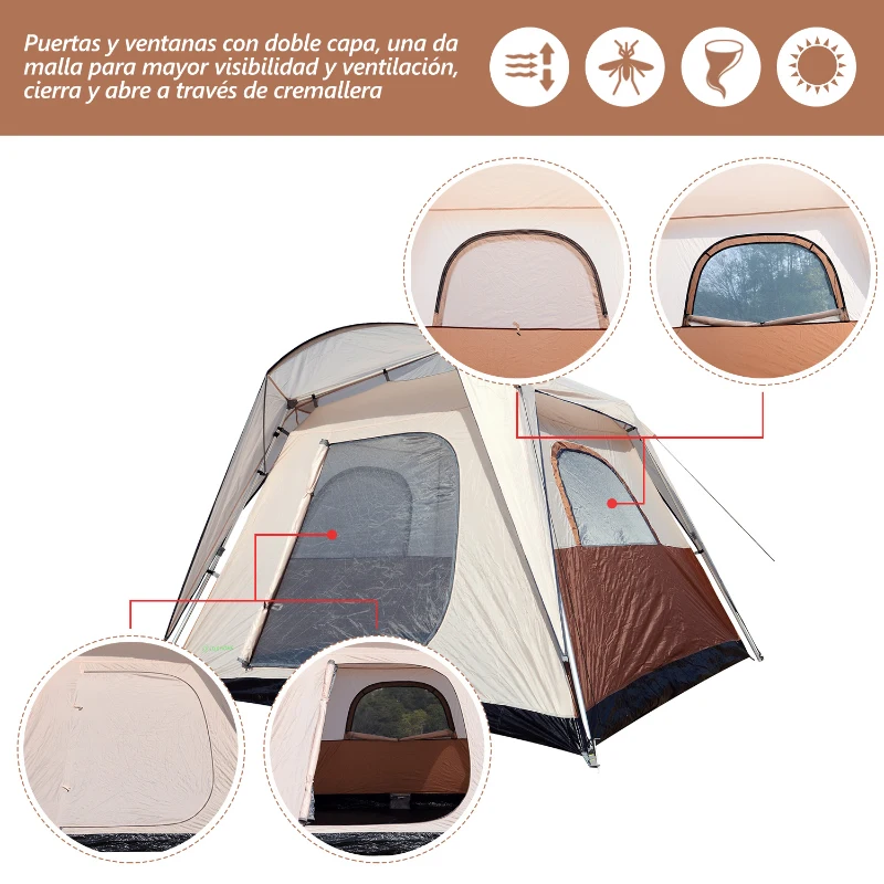Outsunny Tienda de Campaña Familiar 4-8 Personas Tipo Refugio para Playa Picnic y Camping Pop-Up Instantánea y Portátil con Bolsa de Transporte Ventanas Mosquitera Protección Solar UV 2.6x2.6x2.1m