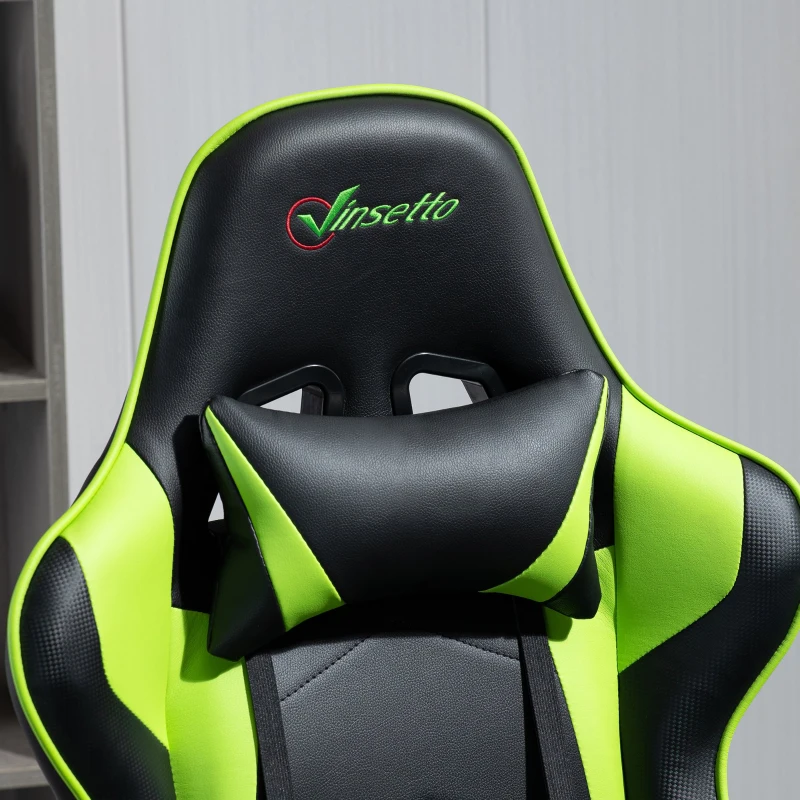 Vinsetto Silla Gaming Giratoria Silla Gamer Reclinable Tapizado en Cuero Sintético Altura Ajustable 73x71x128-136 cm Verde