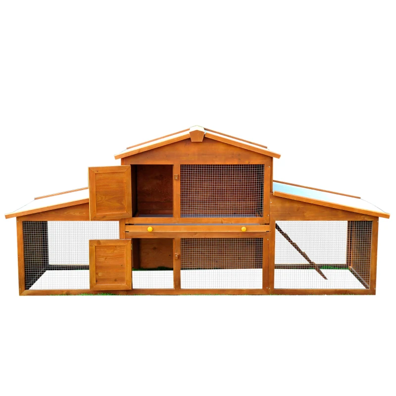 PawHut® Conejera de Exterior Casa para Animales 215x63x100cm Madera