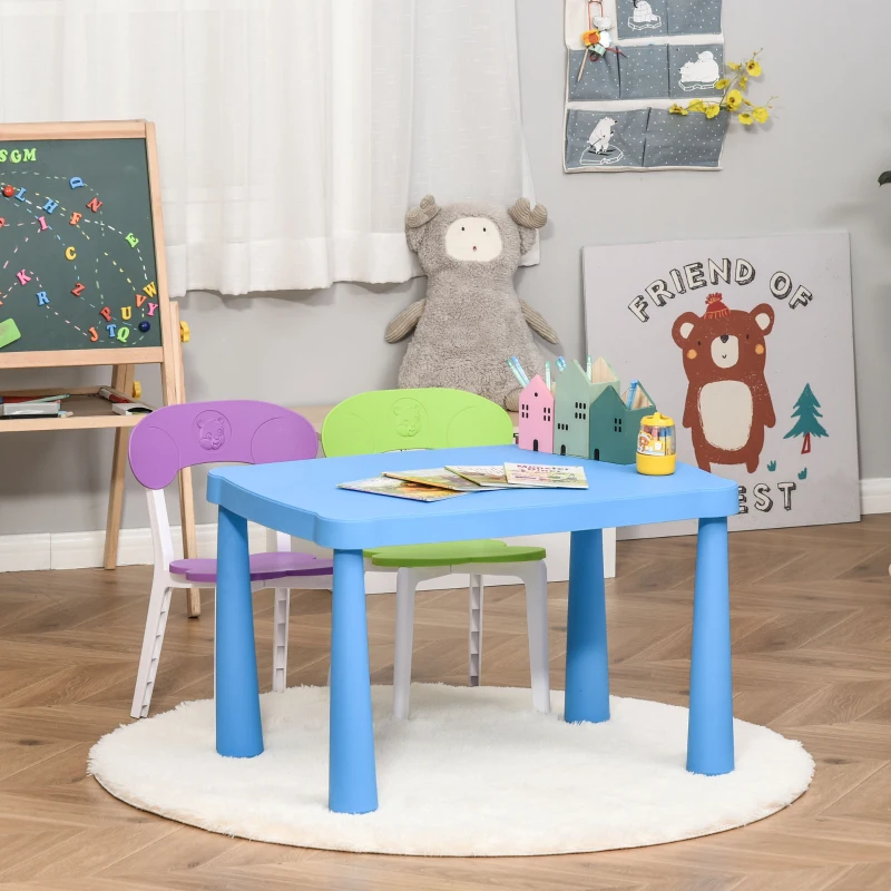 HOMCOM Juego Infantil de Mesa y 2 Sillas de Actividad con Respaldo y Cantos de Pulido Redondo para Niños de +2 Años Diseño Ergonómico 76,5x54,5x49,5 cm Multicolor