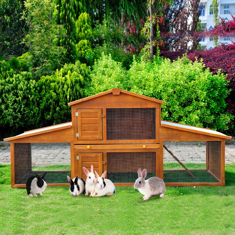 PawHut® Conejera de Exterior Casa para Animales 215x63x100cm Madera