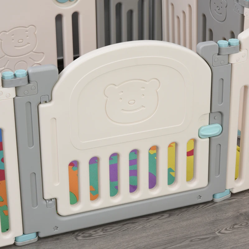 HOMCOM Parque Infantil Bebé con Puerta Corralito Plegable 12 Paneles para Niños de +6 Meses de Forma Flexible Interior y Exterior 108x133x58 cm Gris y Blanco
