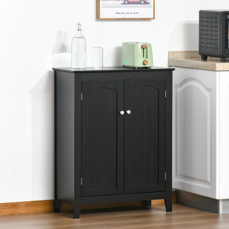 HOMCOM Aparador de Cocina Mueble Auxiliar de Almacenaje con 2 Puertas y Estantes Ajustables para Salón Baño Entrada 70x30x90 cm Negro